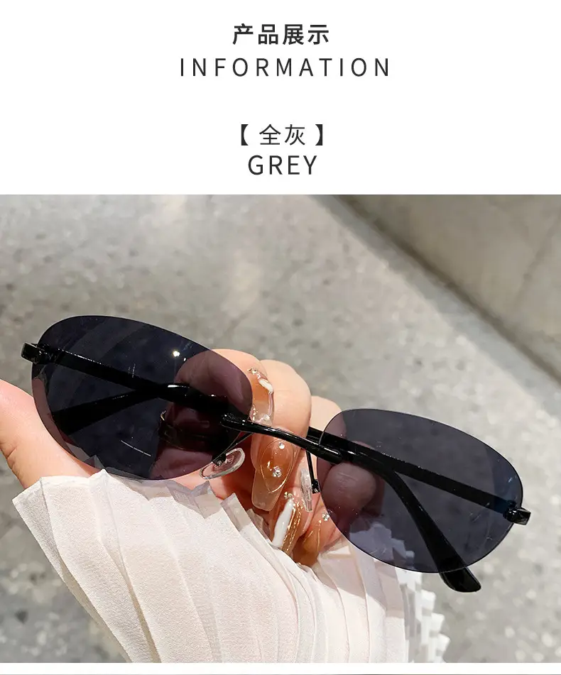Retro Frameless Oval Sunglasses Y2K Metal Ins β feature 7