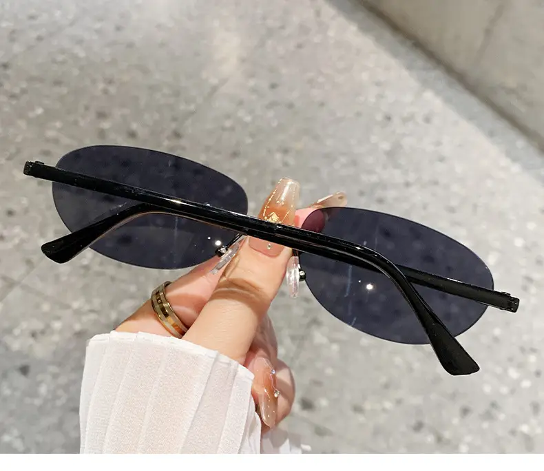 Retro Frameless Oval Sunglasses Y2K Metal Ins β feature 8