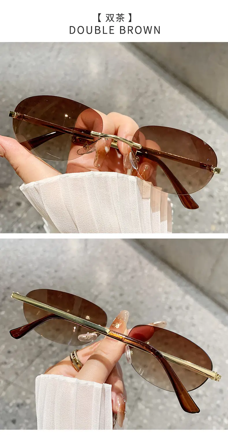 Retro Frameless Oval Sunglasses Y2K Metal Ins β feature 9