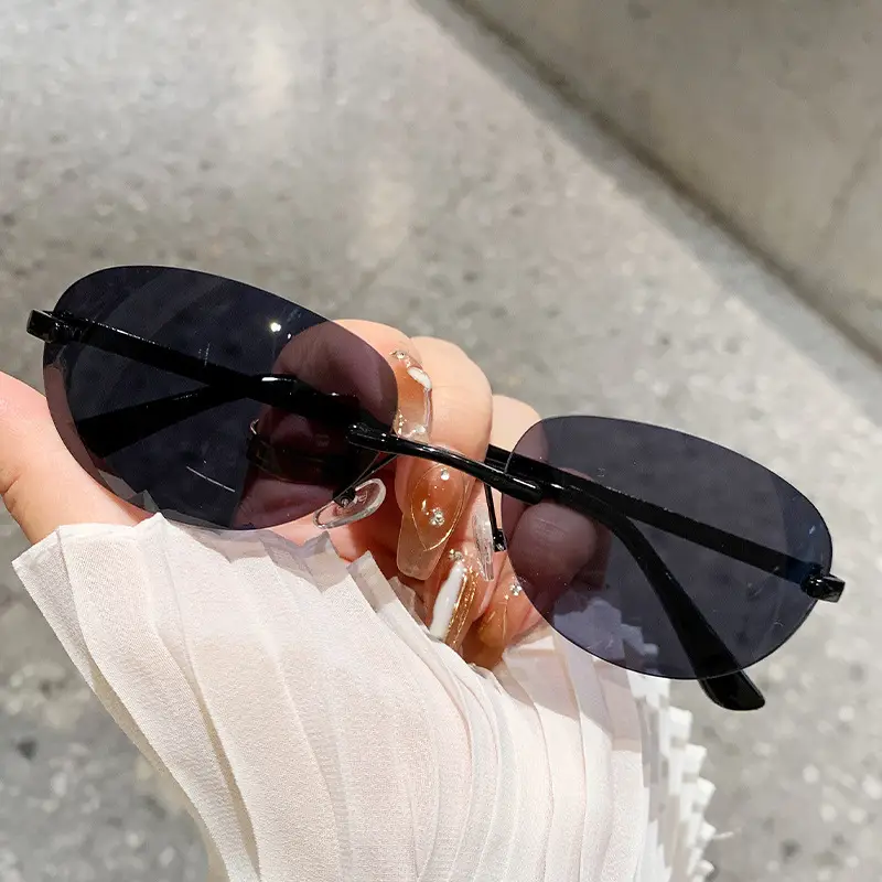 Retro Frameless Oval Sunglasses Y2K Metal Ins