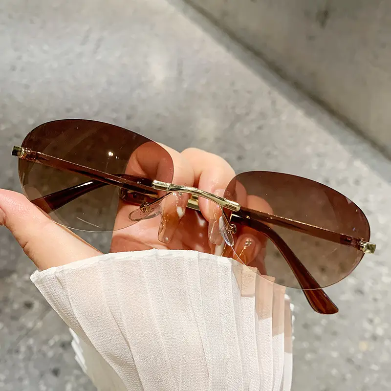 Retro Frameless Oval Sunglasses Y2K Metal Ins - Image 2