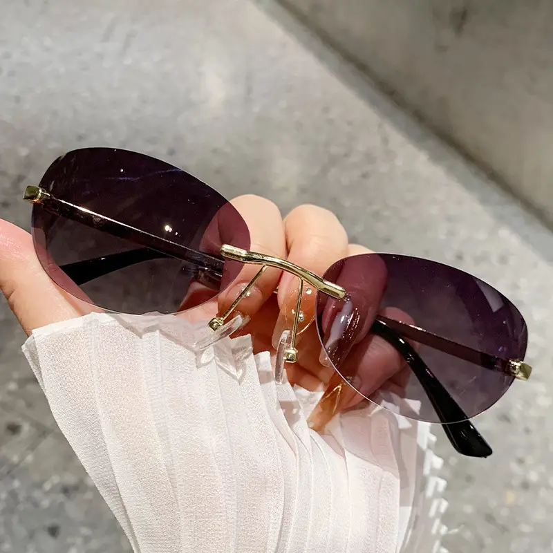 Retro Frameless Oval Sunglasses Y2K Metal Ins - Image 3