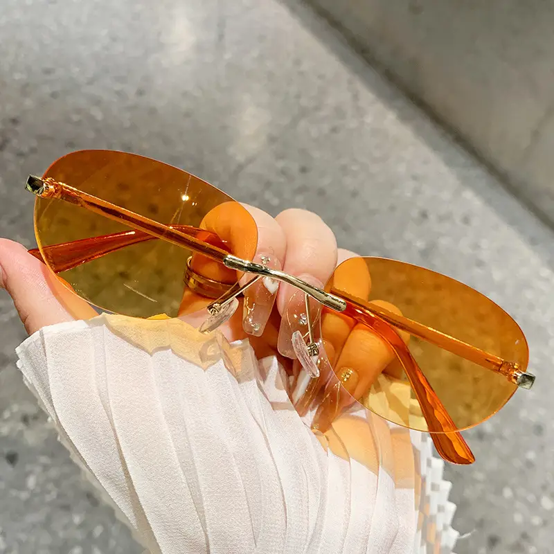 Retro Frameless Oval Sunglasses Y2K Metal Ins - Image 5