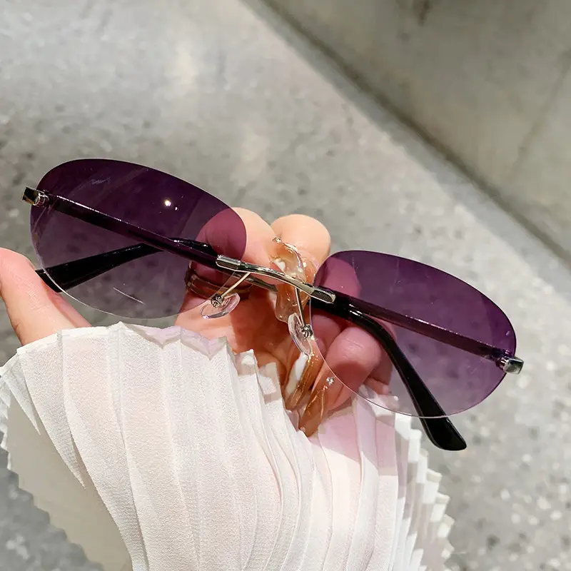 Retro Frameless Oval Sunglasses Y2K Metal Ins - Image 6