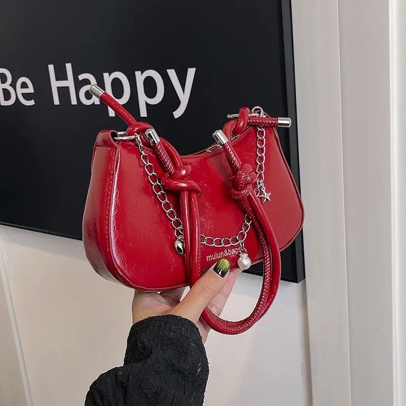 Red Pearl Chain Shoulder Crossbody Bag for Women