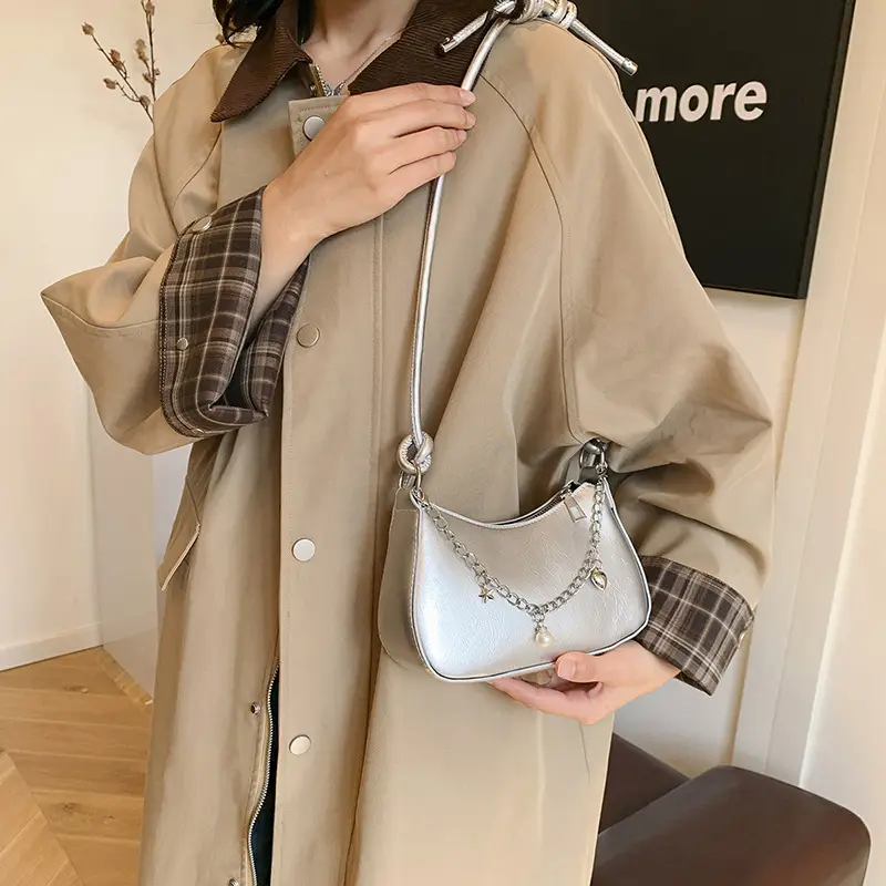 Red Pearl Chain Shoulder Crossbody Bag for Women