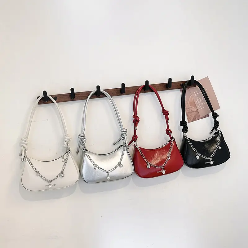 Red Pearl Chain Shoulder Crossbody Bag for Women