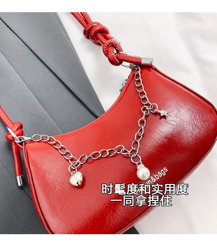 Red Pearl Chain Shoulder Crossbody Bag for Women — feature 7