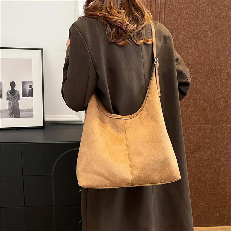 Black Suede Shoulder Bag 2024 Autumn Winter New Vintage - Image 4