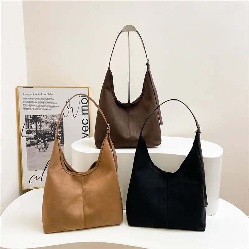 Black Suede Shoulder Bag 2024 Autumn Winter New Vintage - Image 7