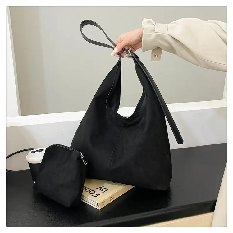 Black Suede Shoulder Bag 2024 Autumn Winter New Vintage — feature 21