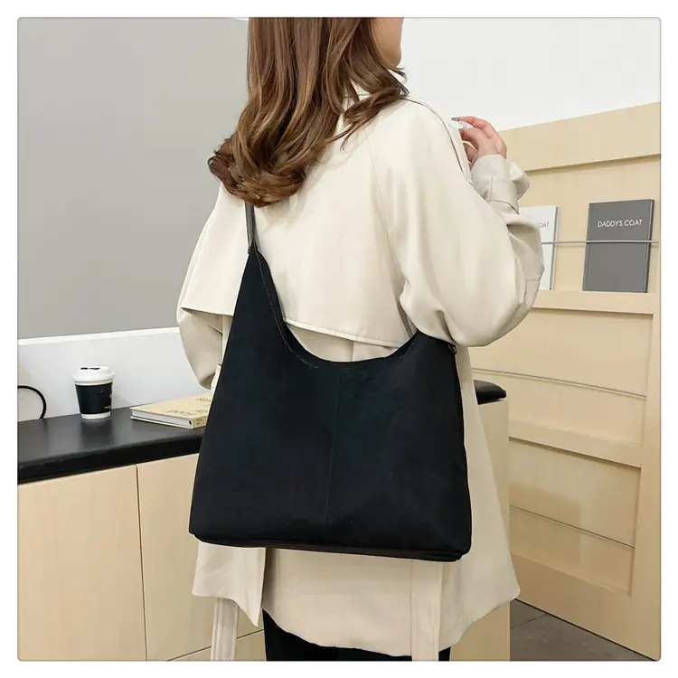 Black Suede Shoulder Bag 2024 Autumn Winter New Vintage — feature 23