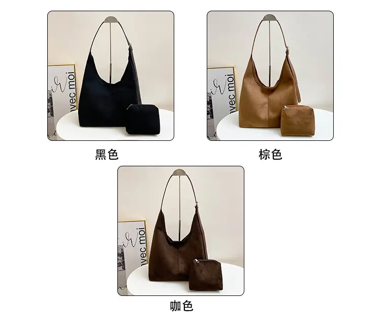 Black Suede Shoulder Bag 2024 Autumn Winter New Vintage — feature 3