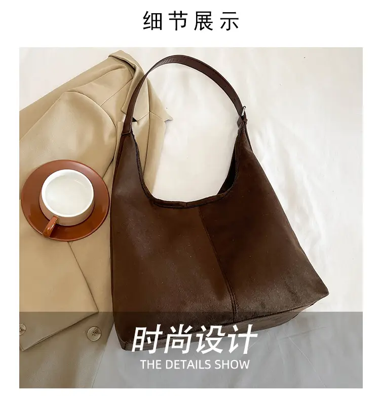 Black Suede Shoulder Bag 2024 Autumn Winter New Vintage — feature 4