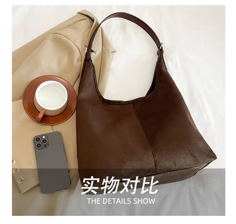 Black Suede Shoulder Bag 2024 Autumn Winter New Vintage — feature 9