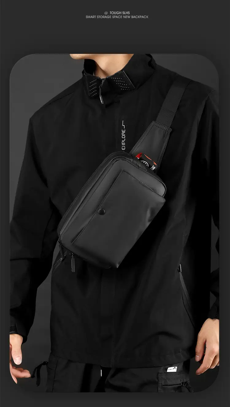 Men's Black Crossbody Waist Bag Lightweight Portable — feature 15