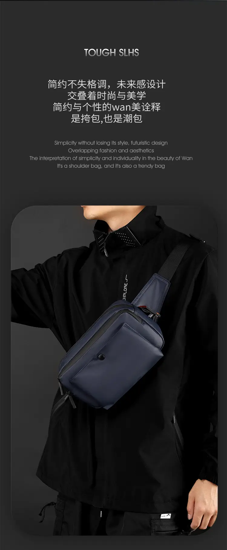 Men's Black Crossbody Waist Bag Lightweight Portable — feature 4