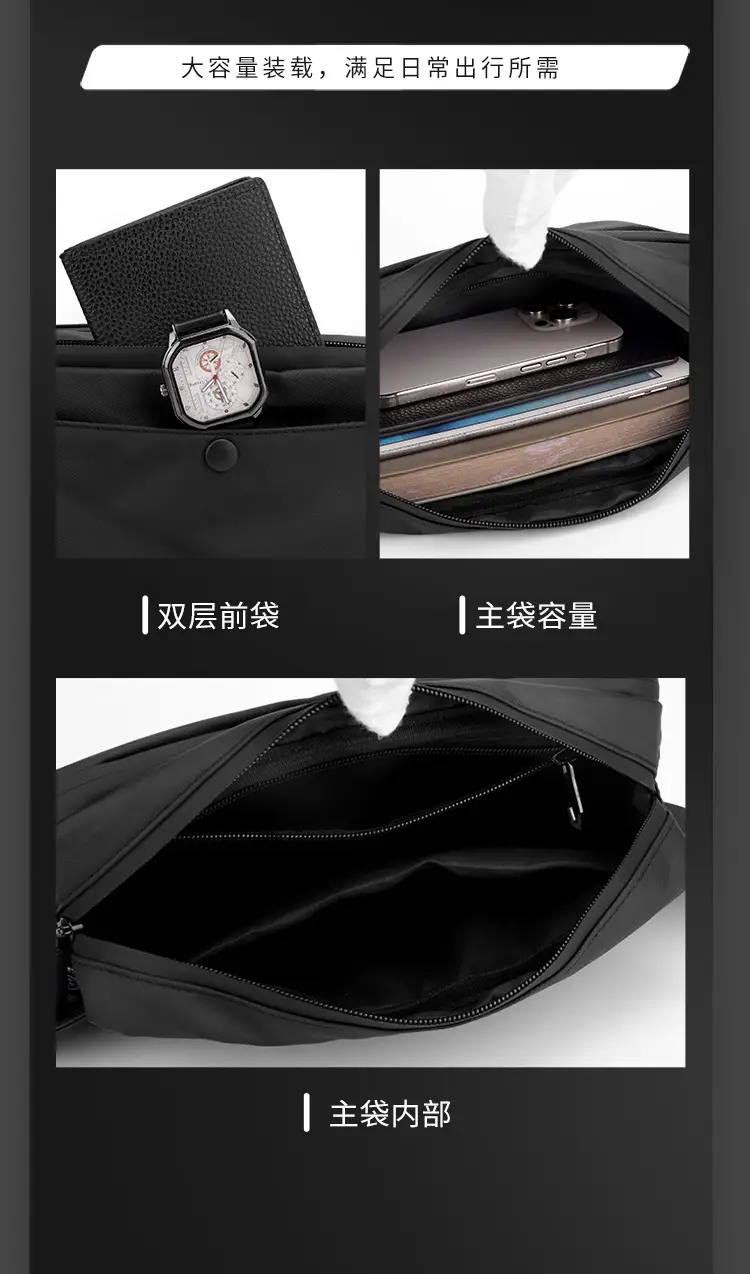 Men's Black Crossbody Waist Bag Lightweight Portable — feature 9