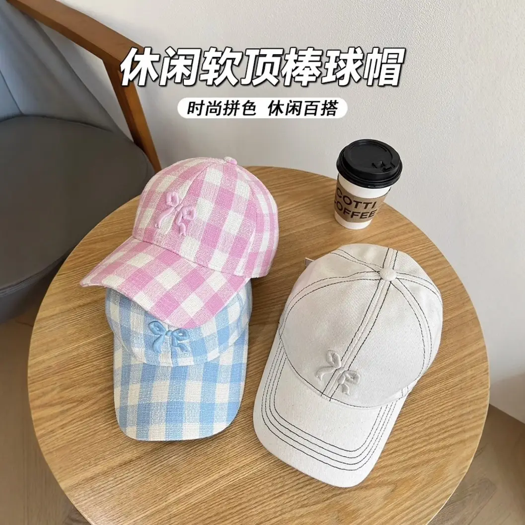 Women Embroidered Baseball Caps Navy White Bowknot Design - Image 5
