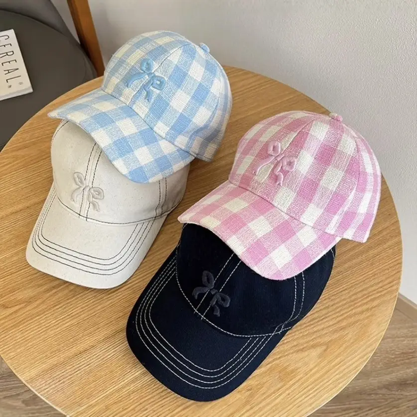 Women Embroidered Baseball Caps Navy White Bowknot Design - Image 7