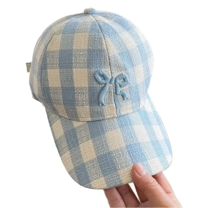 Women Embroidered Baseball Caps Navy White Bowknot Design - Image 8