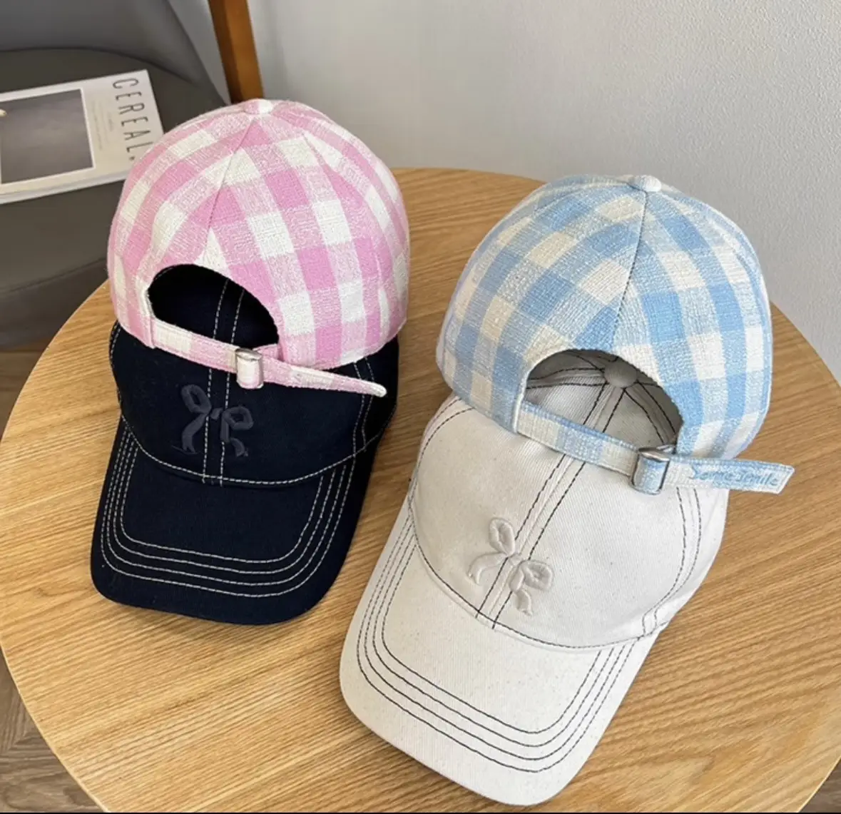 Women Embroidered Baseball Caps Navy White Bowknot Design — feature 2