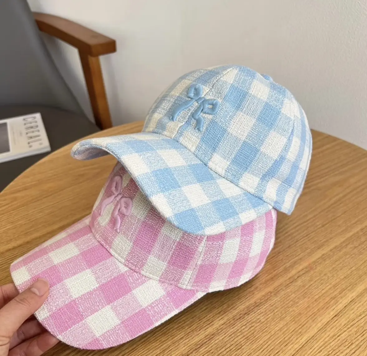 Women Embroidered Baseball Caps Navy White Bowknot Design - Image 2