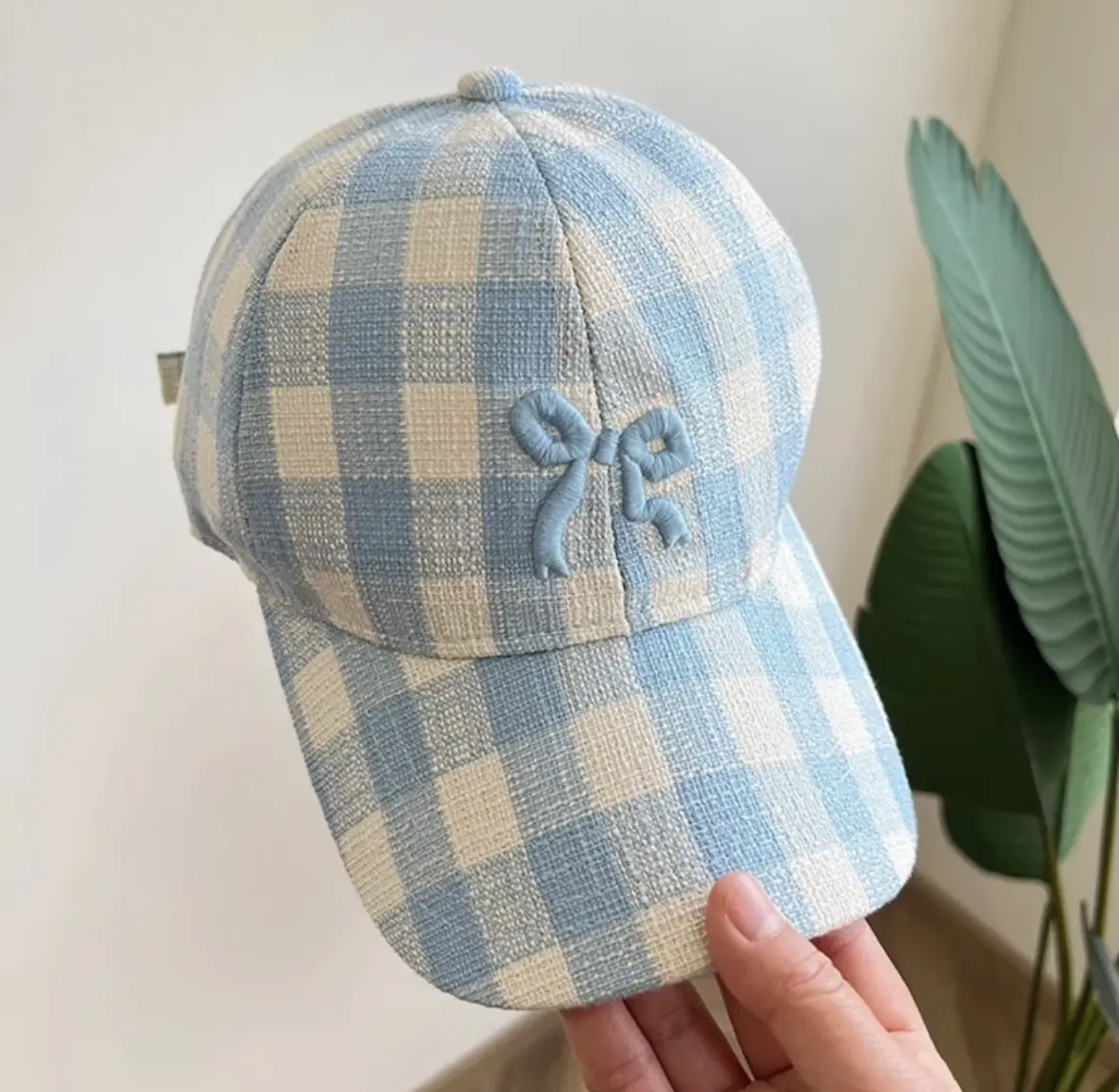 Women Embroidered Baseball Caps Navy White Bowknot Design - Image 3
