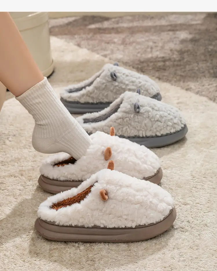 Cute Sheep Horn Cotton Slippers for Women 2025 New Winter Home Indoor Warm Couple Plush Cotton Slippers Wholesale — feature 15
