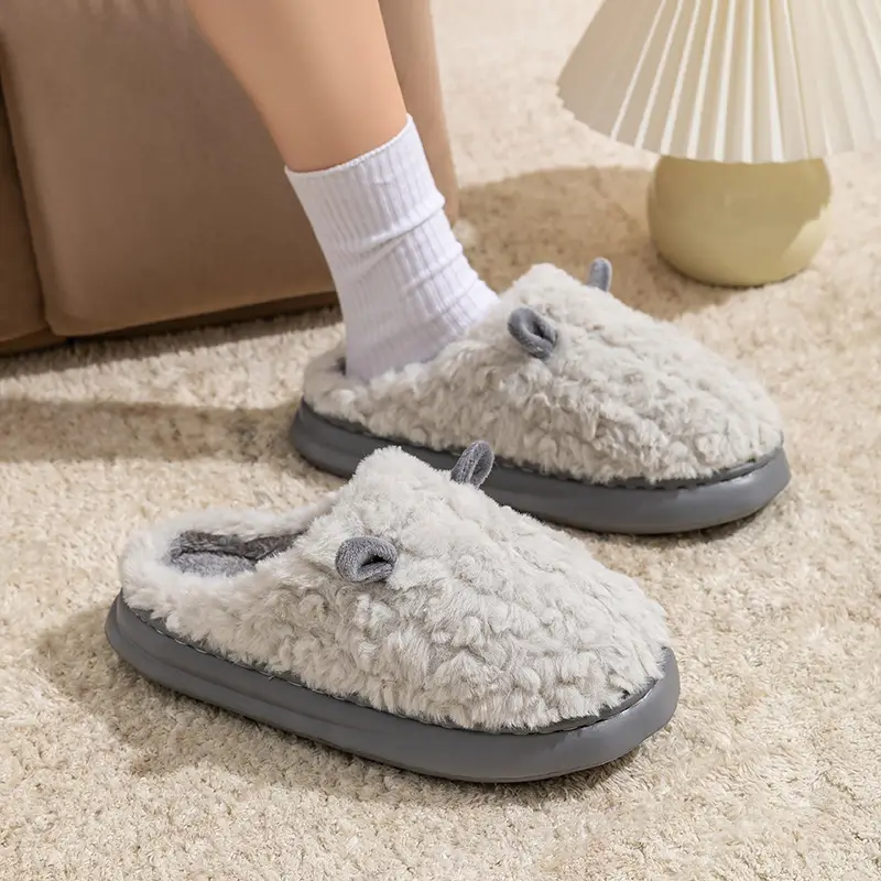 Cute Sheep Horn Cotton Slippers for Women 2025 New Winter Home Indoor Warm Couple Plush Cotton Slippers Wholesale - Image 4