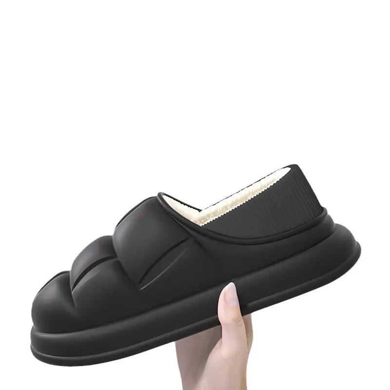 Autumn and Winter Waterproof Plush Slippers for Women 2025 Thick-Soled Indoor Couple's Fleece-Lined Closed-Back Cotton Slippers for Men