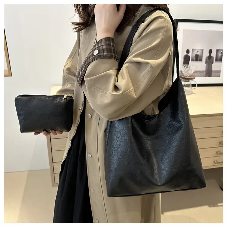 Black Retro Shoulder Tote Bag Large Capacity — feature 9