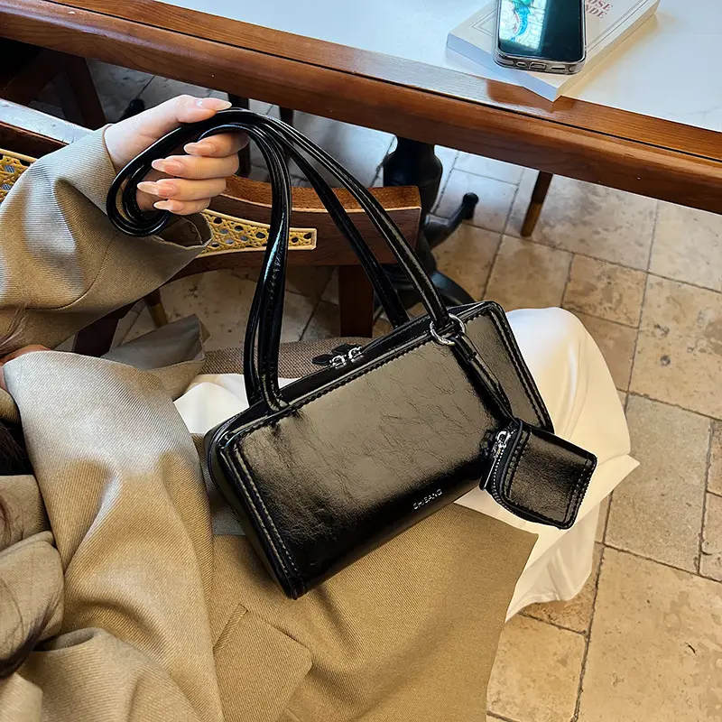 Women's Black Leather Shoulder Bag 2024 Korean Style - Image 6