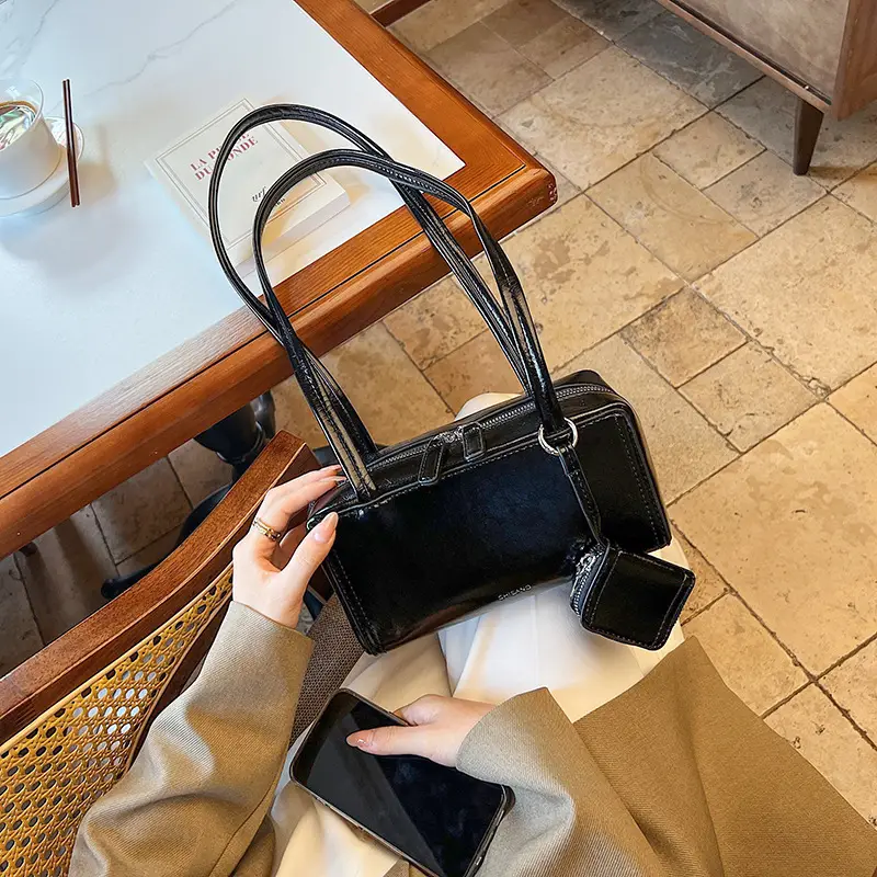 Women's Black Leather Shoulder Bag 2024 Korean Style - Image 7