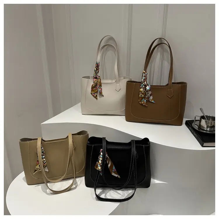 Elegant Black Silk Scarf Hand Tote Bag for Women