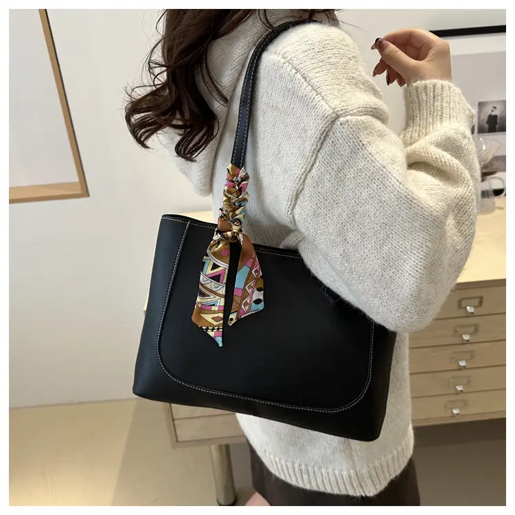 Elegant Black Silk Scarf Hand Tote Bag for Women — feature 19
