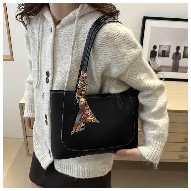 Elegant Black Silk Scarf Hand Tote Bag for Women — feature 21