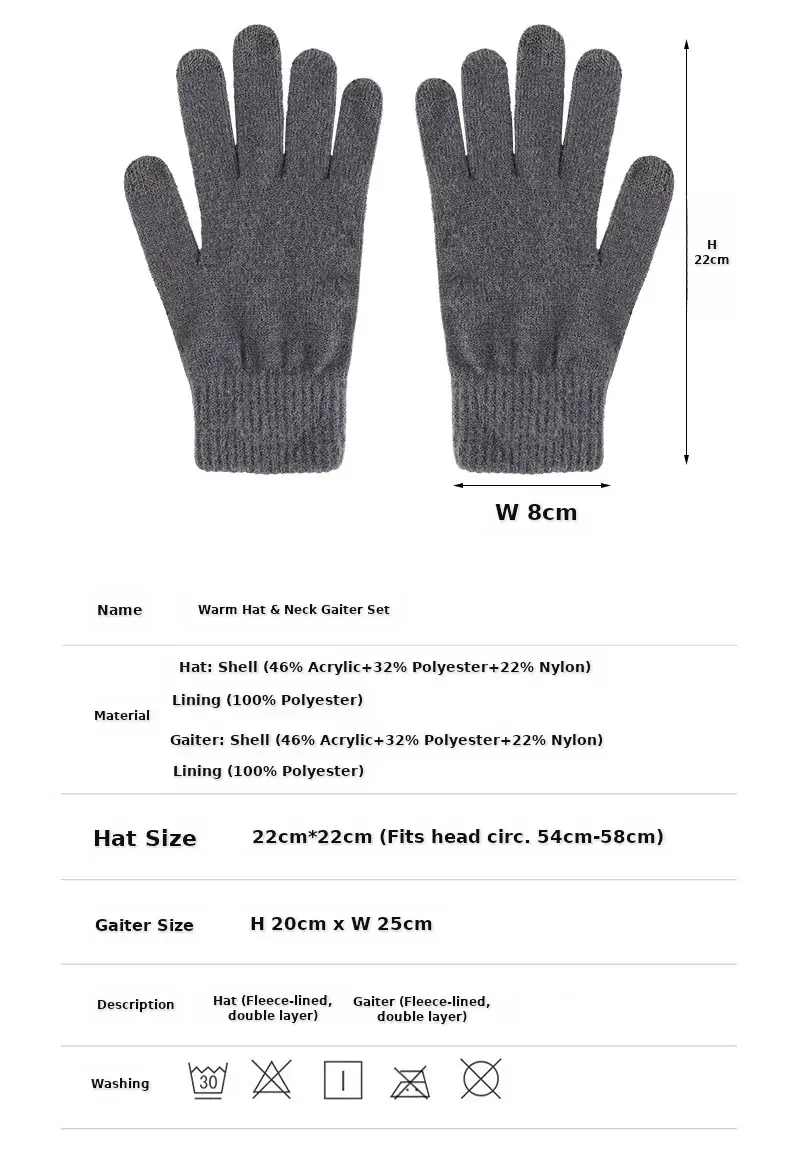 Winter Men's Black Knitted Beanie Scarf Gloves Set — feature 12