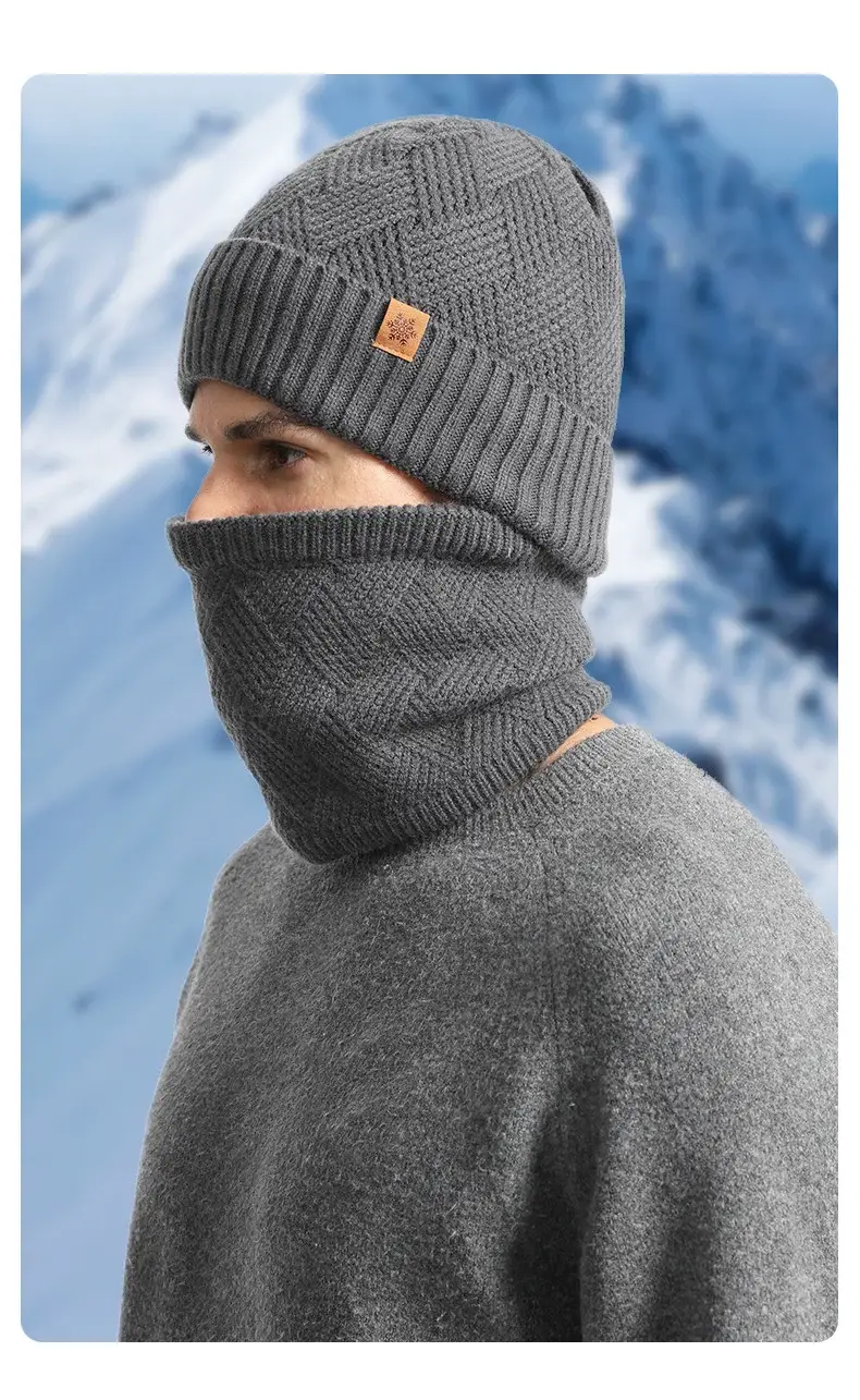 Winter Men's Black Knitted Beanie Scarf Gloves Set — feature 13