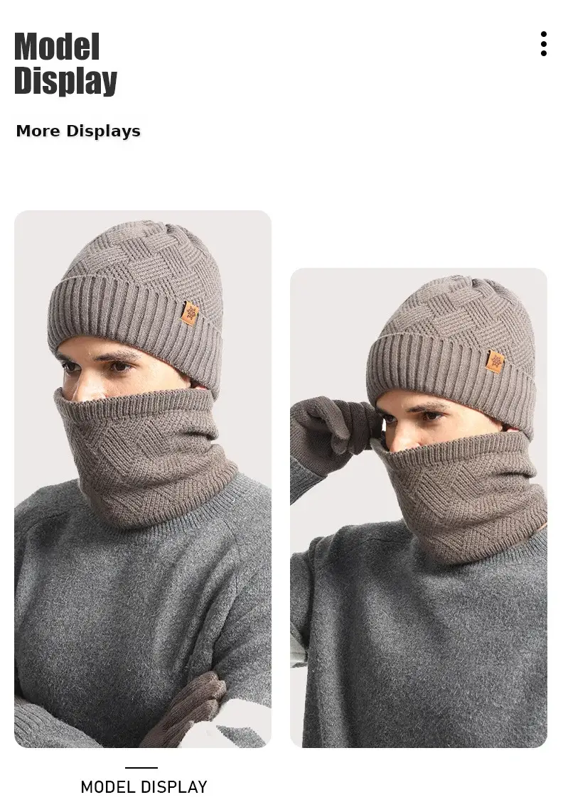 Winter Men's Black Knitted Beanie Scarf Gloves Set — feature 19