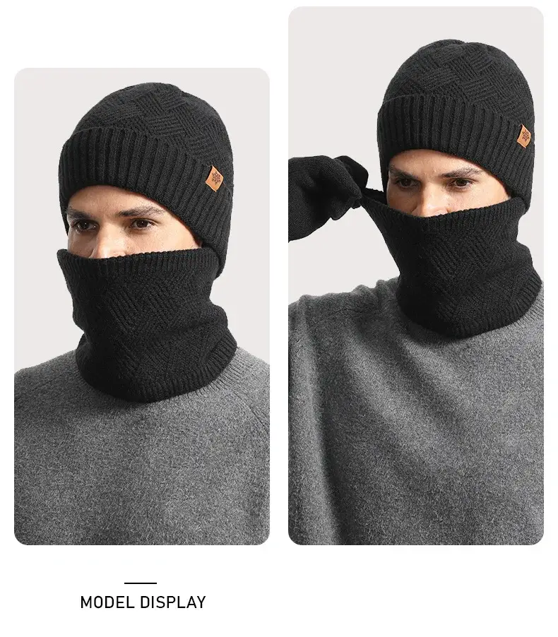 Winter Men's Black Knitted Beanie Scarf Gloves Set — feature 20