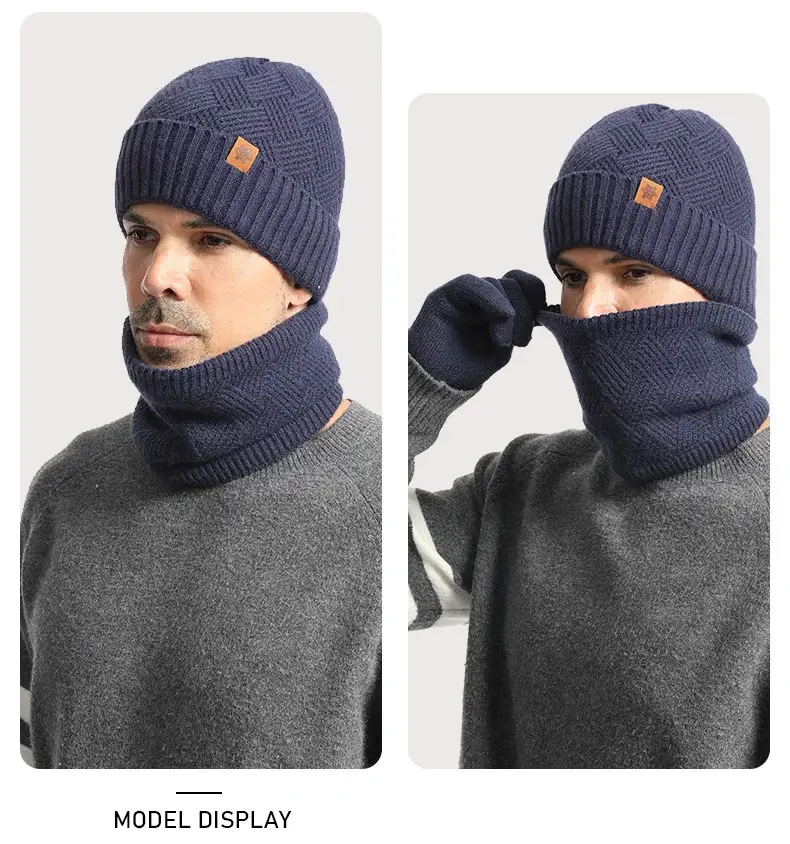 Winter Men's Black Knitted Beanie Scarf Gloves Set — feature 21