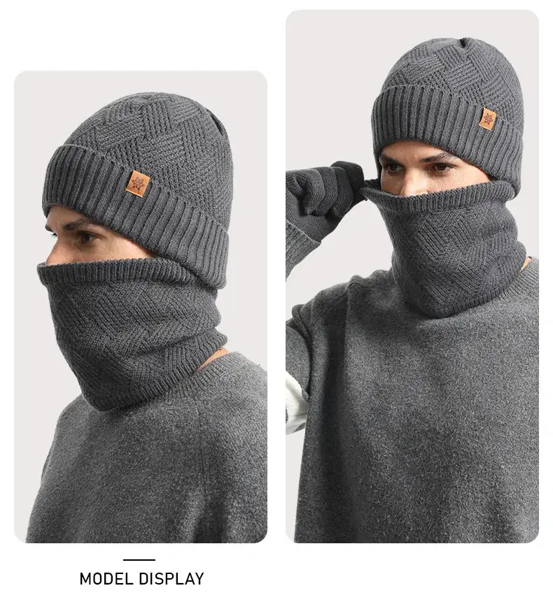 Winter Men's Black Knitted Beanie Scarf Gloves Set — feature 22