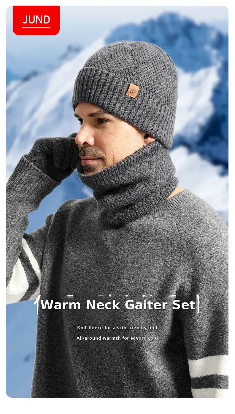 Winter Men's Black Knitted Beanie Scarf Gloves Set — feature 8