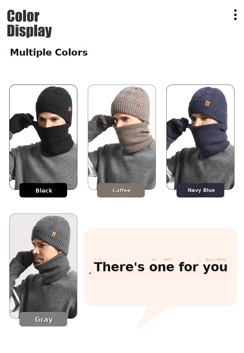 Winter Men's Black Knitted Beanie Scarf Gloves Set — feature 9