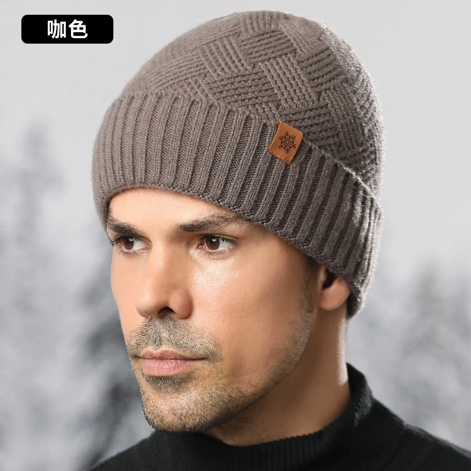 Winter Men's Black Knitted Beanie Scarf Gloves Set