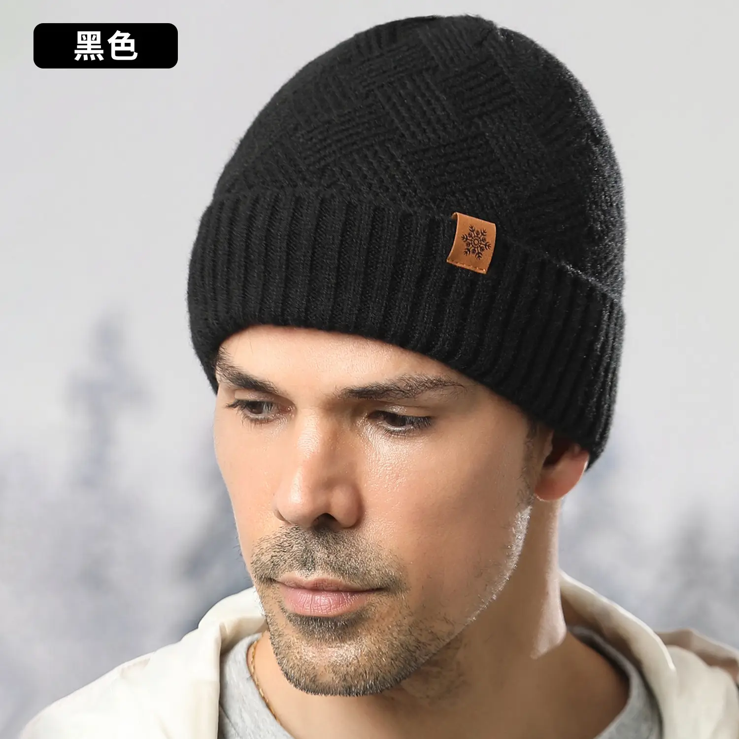 Winter Men's Black Knitted Beanie Scarf Gloves Set