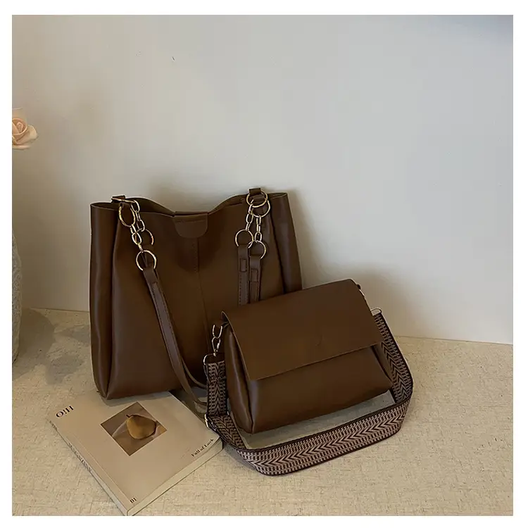 Two-Piece Black Leather Shoulder Tote & Crossbody Bag Set — feature 22