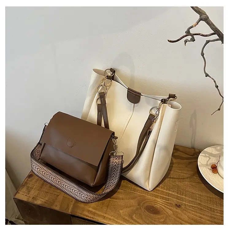Two-Piece Black Leather Shoulder Tote & Crossbody Bag Set — feature 26
