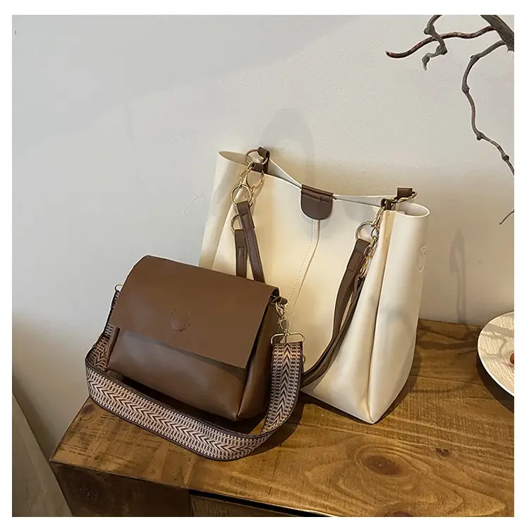 Two-Piece Black Leather Shoulder Tote & Crossbody Bag Set — feature 27